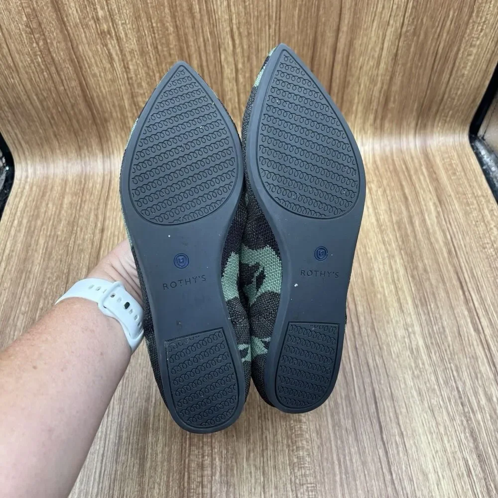 Rothy's The‎ Point Ballet Pointed Flats Womens Size 8.5 Olive Camo Knit Slip On